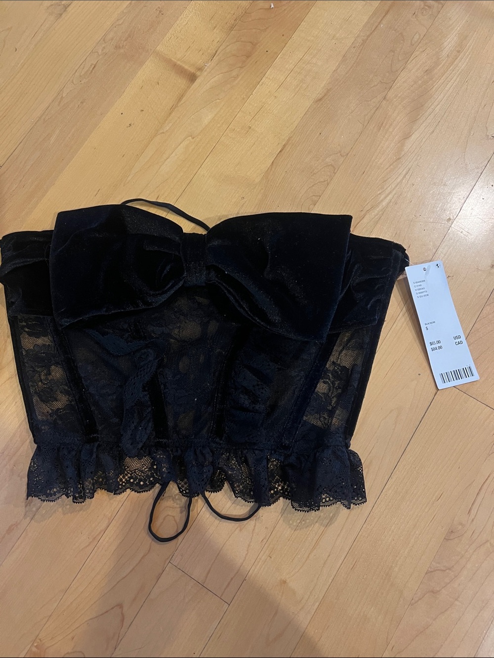 Out From Under Black Lace Bow Bustier Crop Top - Women Intimates NWT Sz S